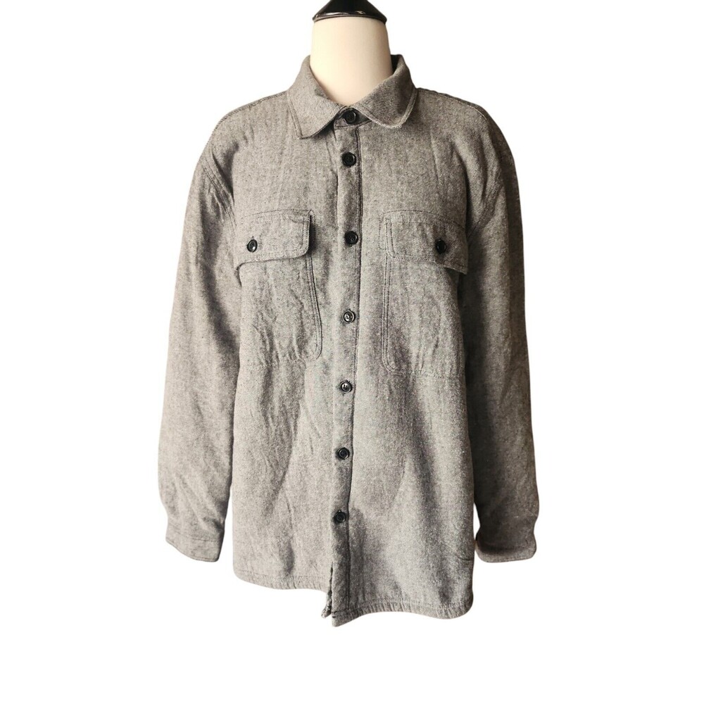 VSTR Premium Sherpa Lined Button Down Jacket Men's Heathered Black Cozy Size XL
